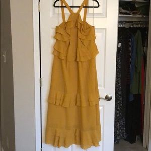 Yellow ruffle halter maxi